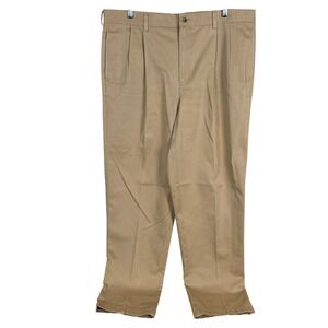 LL Bean Pleated Chino Pants Mens 38x34 Khaki Tan Front Classic Fit Cotton